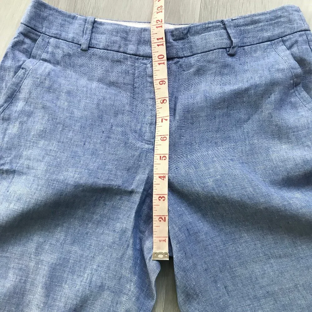 TALBOTS BLUE LINEN PANT ANKLE CROP FLAT FRONT WOMENS 4